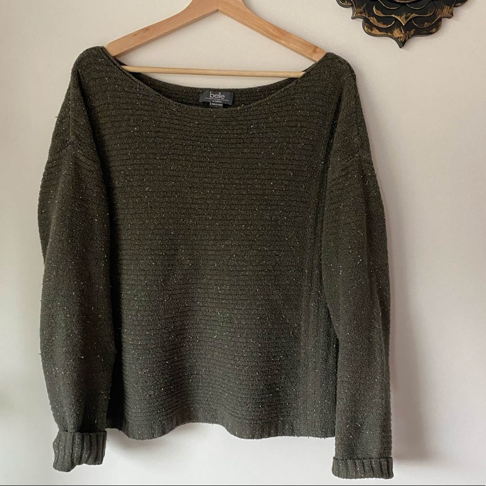 Wide Crew Neck Sweater / Dark Green